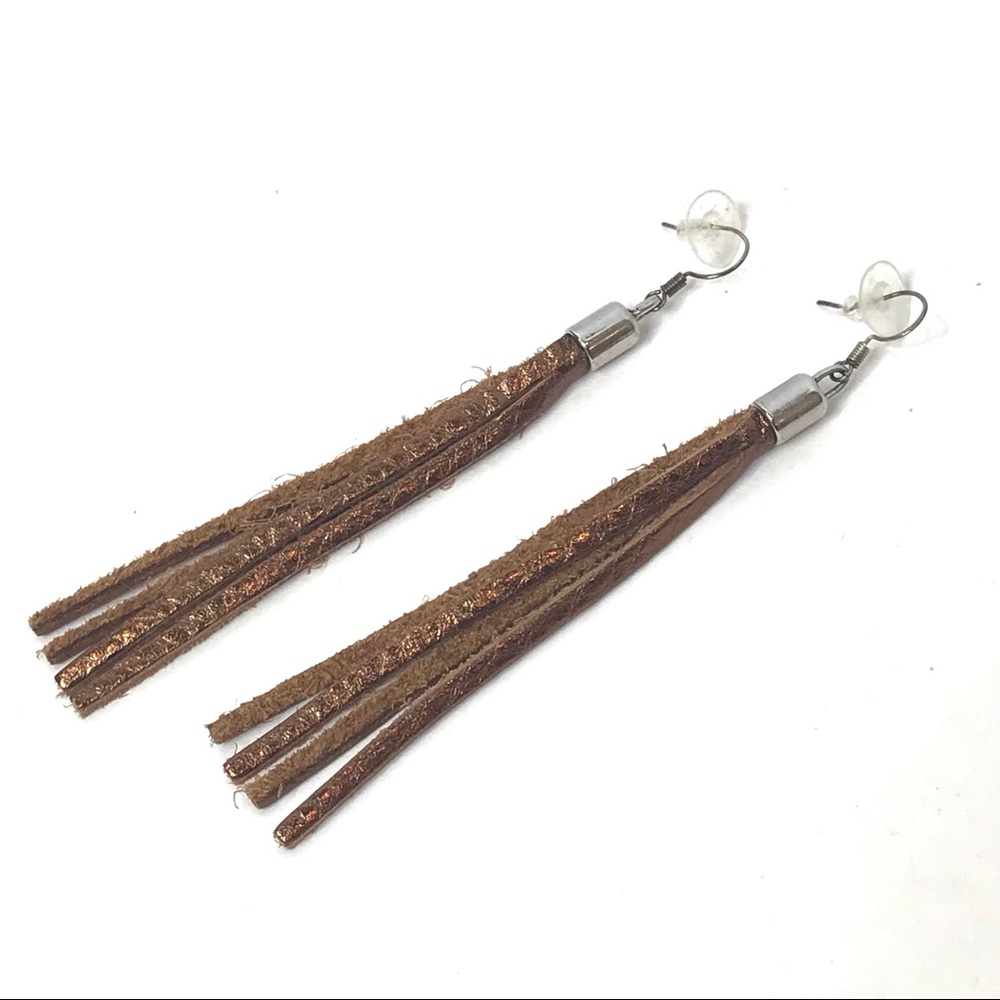 Fringe Earrings Bronze Copper Leather Boho Tassels
